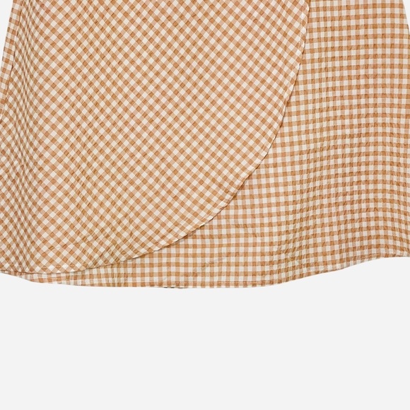 LOFT Gingham Seersucker Tan & White Checkered Skirt 12P - Picture 3 of 12